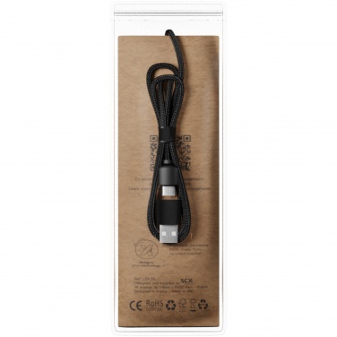 Logotrade Werbegeschenke das Foto: SCX.design C37 5-in-1 rPET Ladekabel in rundem Bambusgehäuse mit Leuchtlogo