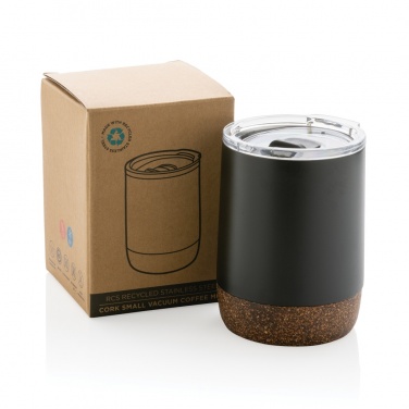 Logotrade Firmengeschenke das Foto: Kleine Vakuum-Kaffeetasse aus RCS rSteel & Kork