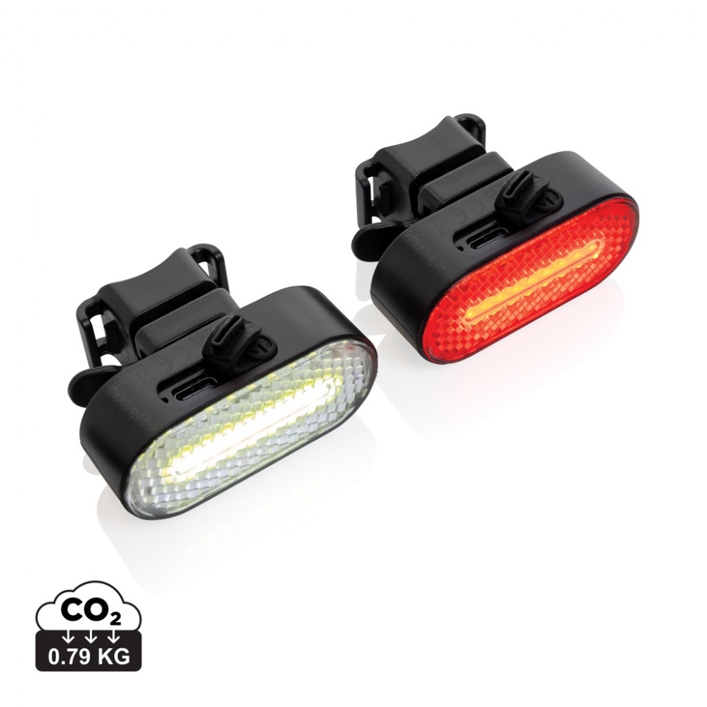 Logotrade Logogeschenke das Foto: Lumino USB Fahrradlicht-Set aus RCS recyceltem Kunststoff