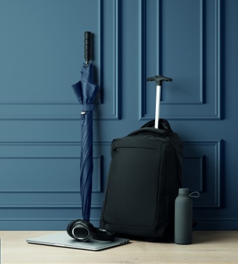 Logotrade Firmengeschenke das Foto: Ein tragbarer Rucksack-Trolley mit Rädern, hergestellt aus 600D RPET-Polyester.