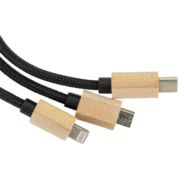Logotrade werbemittel das Foto: 3-in-1-Kabel mit elighted-Logo im Holzgehäuse, LH-ZMU06
