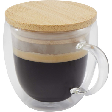 Logotrade Geschäftsgeschenke das Foto: Lenora 250 ml Glasbecher mit Bambusdeckel