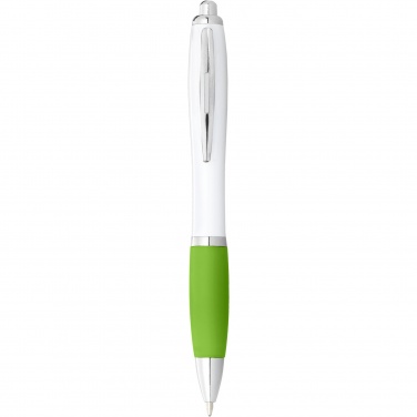 Logo trade promotional items image of: Nash ballpoint pen with white barrel and coloured grip