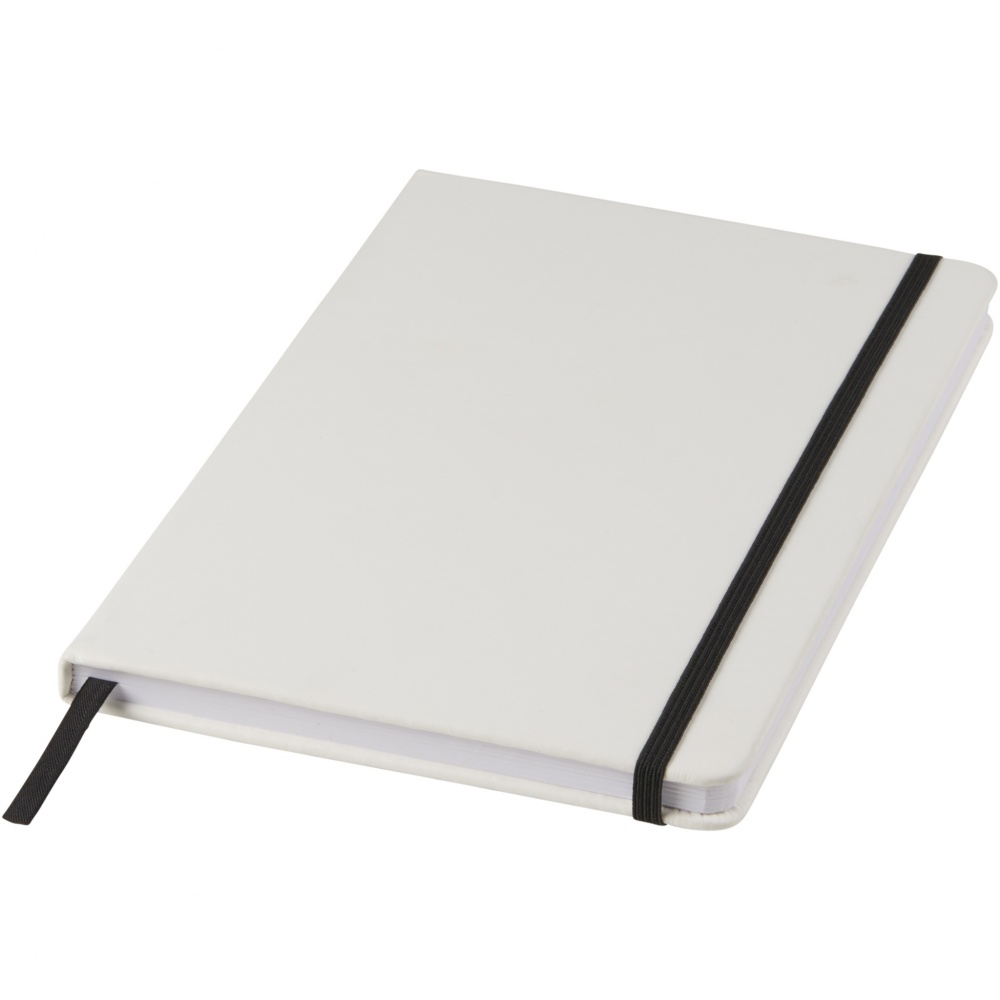 Logo trade promotional merchandise photo of: Spectrum A5 white notebook with coloured strap