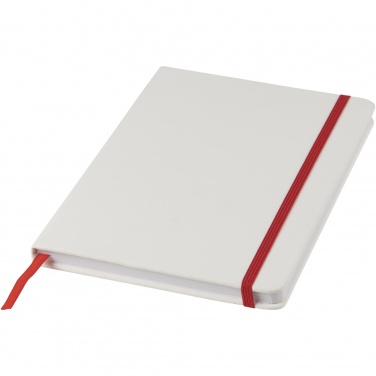Logo trade promotional items image of: Spectrum A5 white notebook with coloured strap