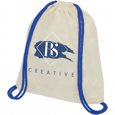 Logo trade promotional products image of: Oregon 100 g/m² cotton drawstring bag with coloured cords 5L