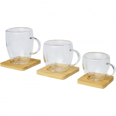 Logo trade promotional gifts image of: Manti 2-piece 100 ml double-wall glass cup with bamboo coaster 