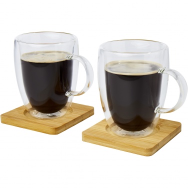 Logo trade promotional products image of: Manti 2-piece 350 ml double-wall glass cup with bamboo coaster 
