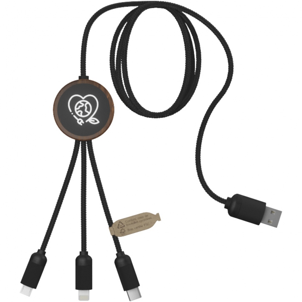 Logo trade promotional items image of: SCX.design C36 3-in-1 rPET light-up logo extended charging cable with round bamboo casing