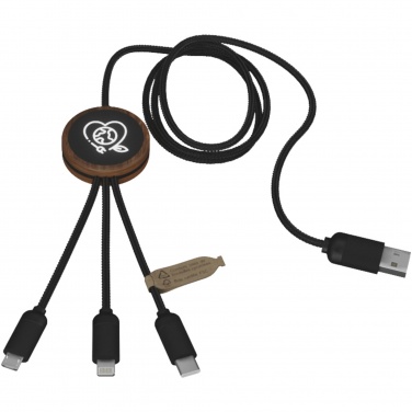 Logo trade promotional merchandise image of: SCX.design C36 3-in-1 rPET light-up logo extended charging cable with round bamboo casing