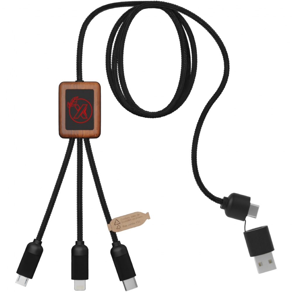 Logotrade business gifts photo of: SCX.design C38 5-in-1 rPET light-up logo charging cable with squared wooden casing