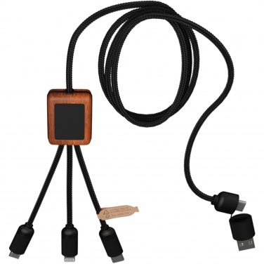 Logotrade promotional gift image of: SCX.design C38 5-in-1 rPET light-up logo charging cable with squared wooden casing