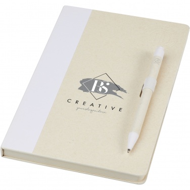 Logo trade promotional merchandise picture of: Dairy Dream A5 size reference recycled milk cartons notebook and ballpoint pen set