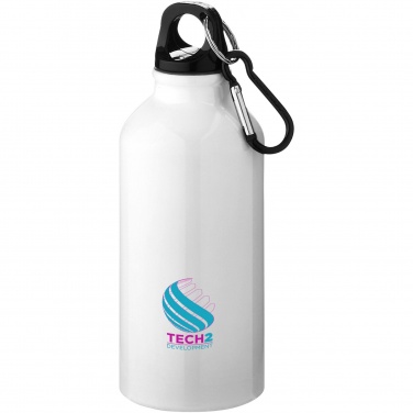 Logotrade promotional product picture of: Oregon 400 ml RCS certified recycled aluminium water bottle with carabiner