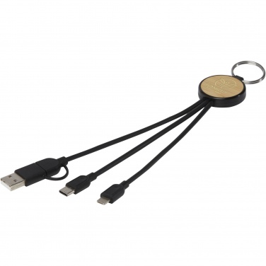Logo trade promotional merchandise image of: Tecta 6-in-1 recycled plastic/bamboo charging cable with keyring