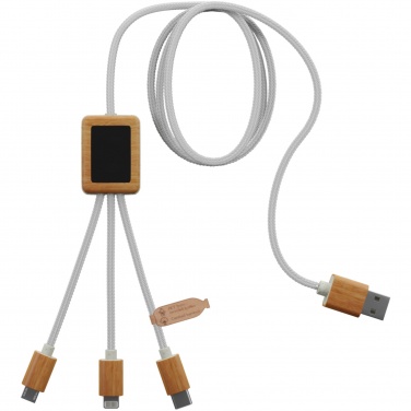 Logo trade promotional items picture of: SCX.design C39 3-in-1 rPET light-up logo charging cable with squared bamboo casing