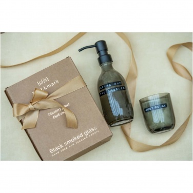 Logotrade promotional item picture of: Wellmark Discovery 200 ml hand soap dispenser and 150 g scented candle set - dark amber fragrance