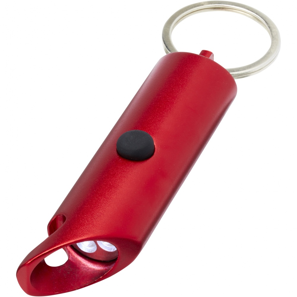 Logo trade business gifts image of: Flare RCS recycled aluminium IPX LED light and bottle opener with keychain