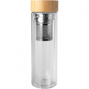 Logo trade advertising product photo of: Bailey 400 ml borsilicate glass infuser bottle with bamboo lid