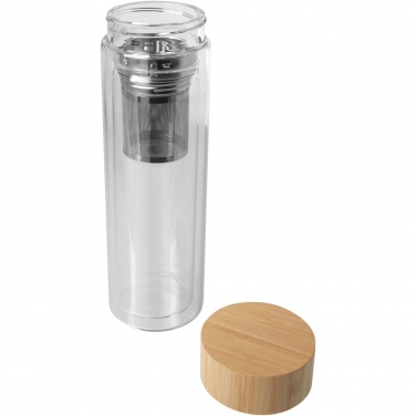 Logo trade business gifts image of: Bailey 400 ml borsilicate glass infuser bottle with bamboo lid
