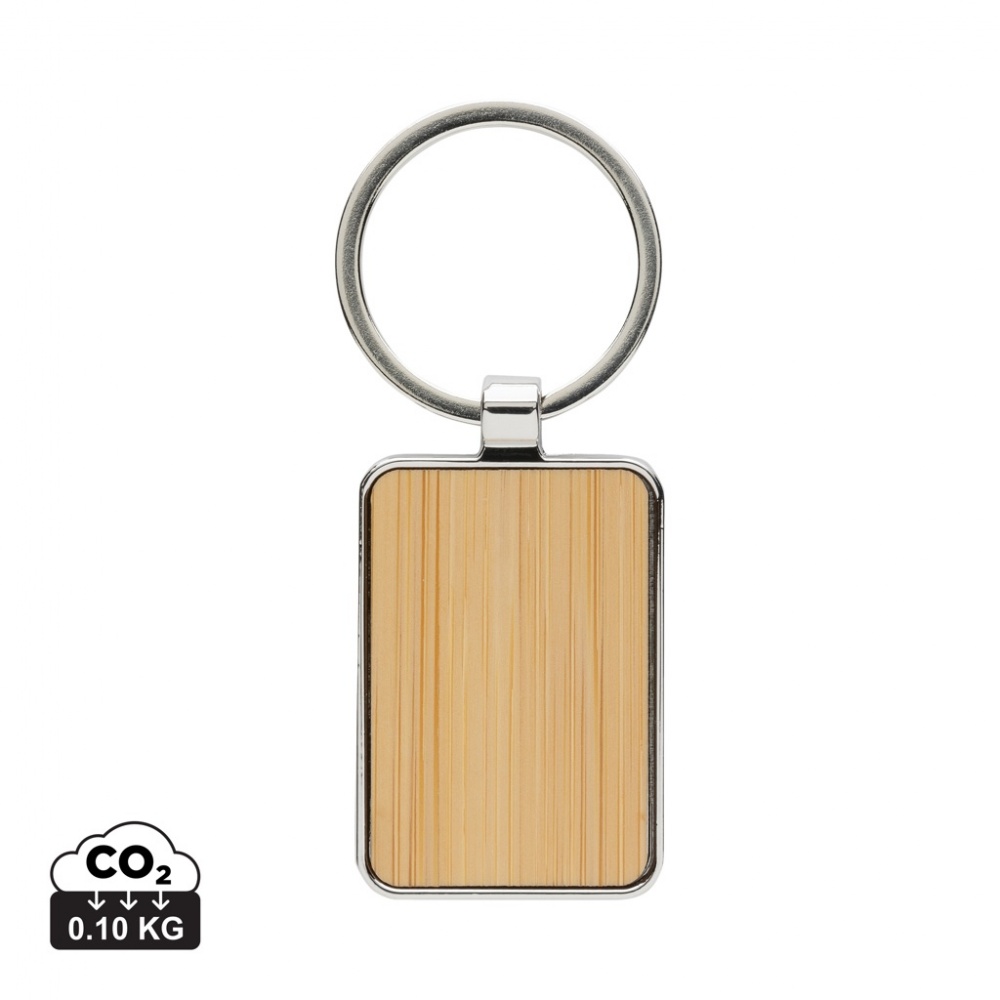 Logo trade promotional items picture of: RCS recycled zinc alloy rectangle keychain with bamboo