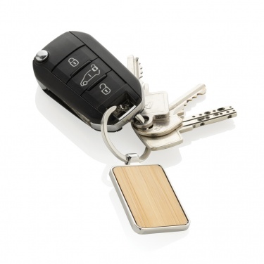 Logotrade advertising products photo of: RCS recycled zinc alloy rectangle keychain with bamboo