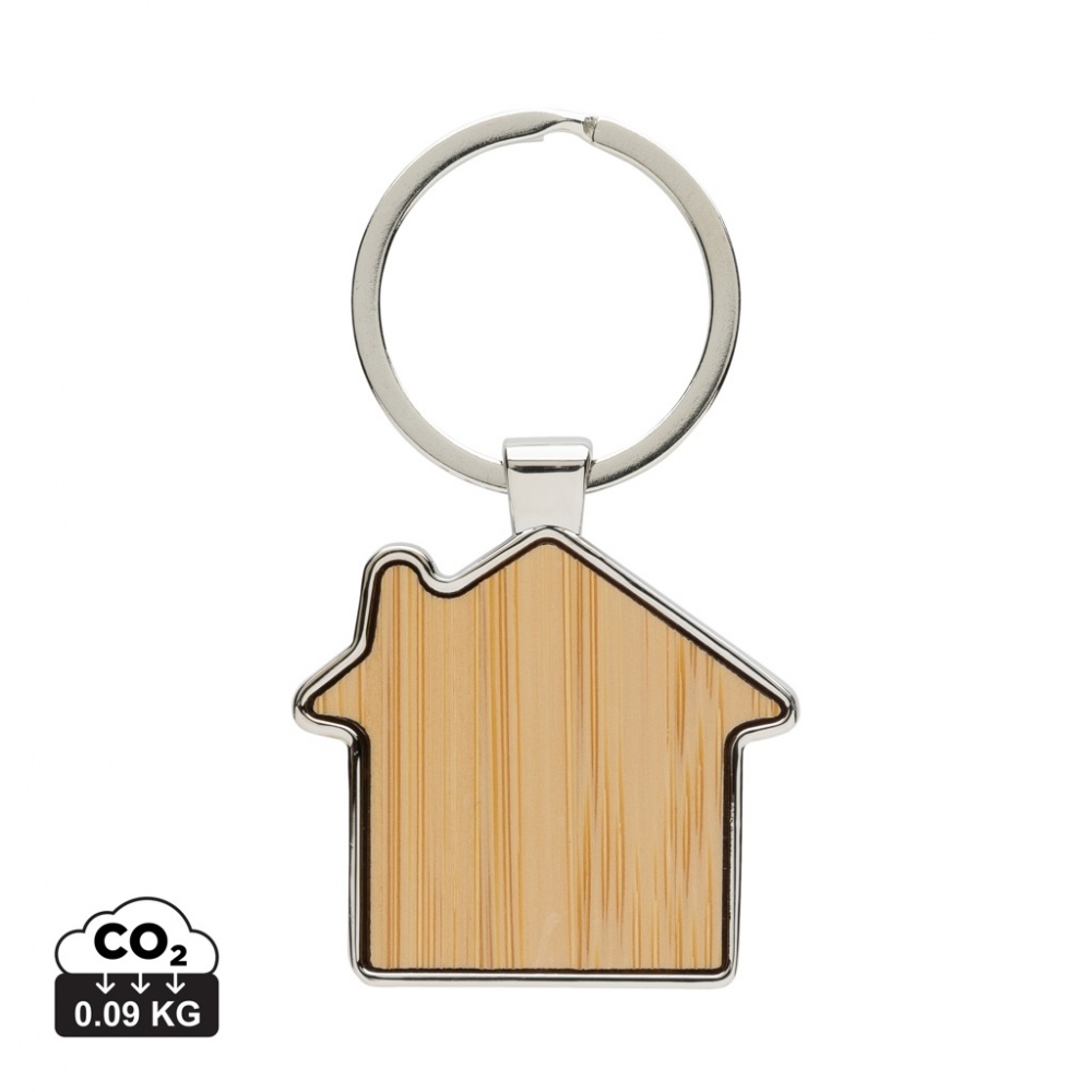 Logo trade promotional merchandise picture of: RCS recycled zinc alloy house keychain with bamboo