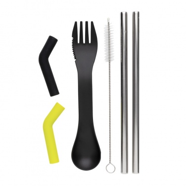 Logo trade promotional giveaway photo of: Tierra 2pcs straw and cutlery set in pouch