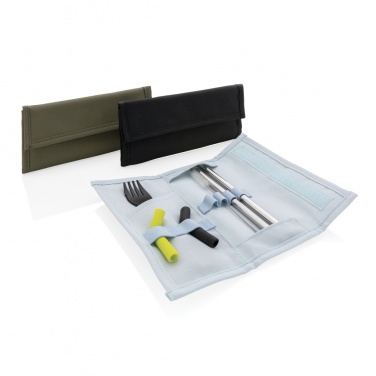Logo trade promotional products image of: Tierra 2pcs straw and cutlery set in pouch