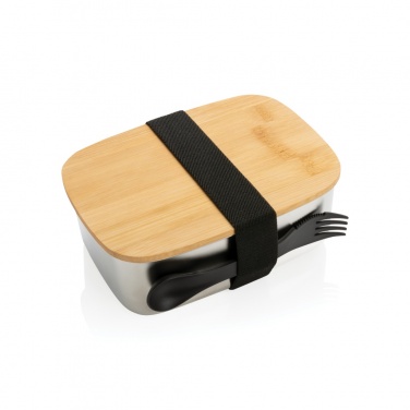 Logotrade advertising product picture of: Stainless steel lunchbox with bamboo lid and spork