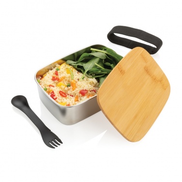 Logotrade business gifts photo of: Stainless steel lunchbox with bamboo lid and spork