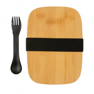 Logotrade promotional merchandise image of: Stainless steel lunchbox with bamboo lid and spork