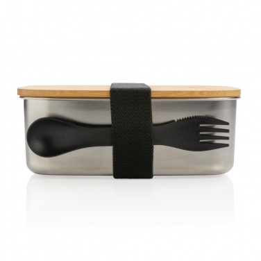 Logo trade promotional gifts picture of: Stainless steel lunchbox with bamboo lid and spork