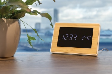 Logo trade promotional merchandise photo of: Utah RCS recycled plastic and bamboo LED clock