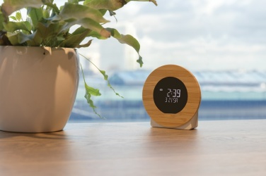 Logo trade promotional product photo of: Utah RCS rplastic and bamboo LCD desk clock
