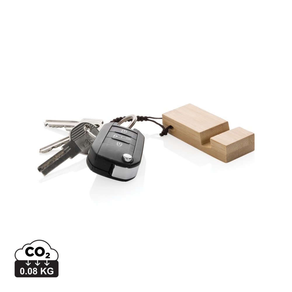 Logotrade promotional product image of: Standkey bamboo keychain phone stand