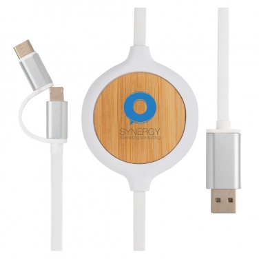 Logo trade corporate gifts image of: 3-in-1 cable with 5W bamboo wireless charger