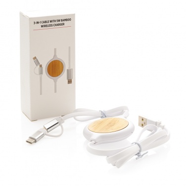Logo trade promotional merchandise picture of: 3-in-1 cable with 5W bamboo wireless charger