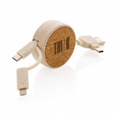 Logo trade promotional gifts picture of: Cork and Wheat 6-in-1 retractable cable