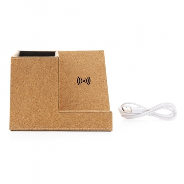 Logo trade advertising product photo of: Cork pen holder and 5W wireless charger