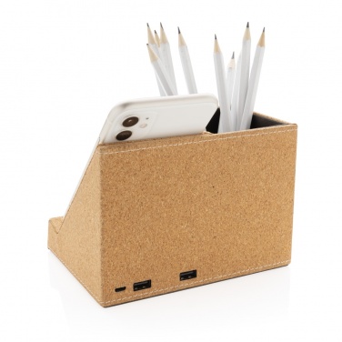 Logo trade promotional giveaways image of: Cork pen holder and 5W wireless charger