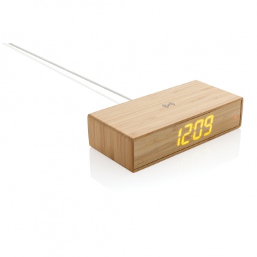 Logo trade promotional products picture of: Bamboo alarm clock with 5W wireless charger