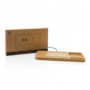 Logotrade promotional item image of: Bamboo desk organiser 10W wireless charger