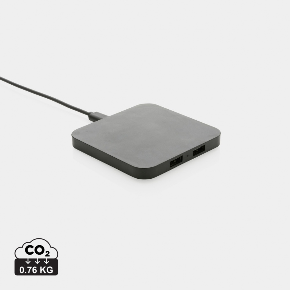 Logo trade business gifts image of: RCS recycled plastic 10W Wireless charger with USB Ports