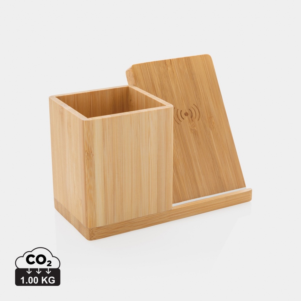 Logo trade corporate gifts picture of: Calgary bamboo 10W wireless charger