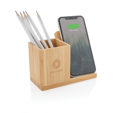 Logo trade promotional giveaways picture of: Calgary bamboo 10W wireless charger