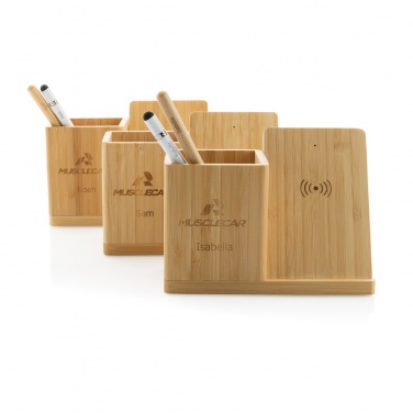 Logo trade corporate gift photo of: Calgary bamboo 10W wireless charger