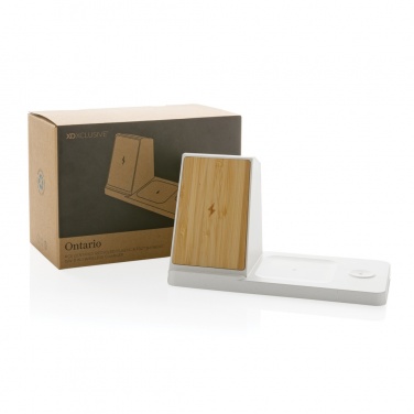 Logo trade promotional gift photo of: Ontario recycled plastic & bamboo 3-in-1 wireless charger