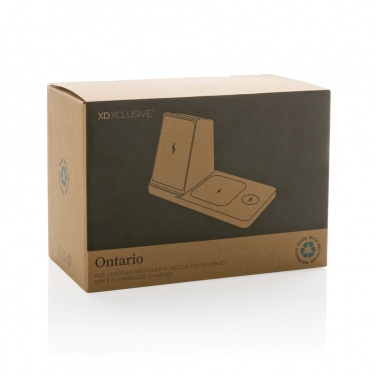 Logo trade promotional gift photo of: Ontario recycled plastic & bamboo 3-in-1 wireless charger