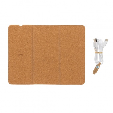 Logo trade corporate gifts picture of: 10W wireless charging cork mousepad and stand